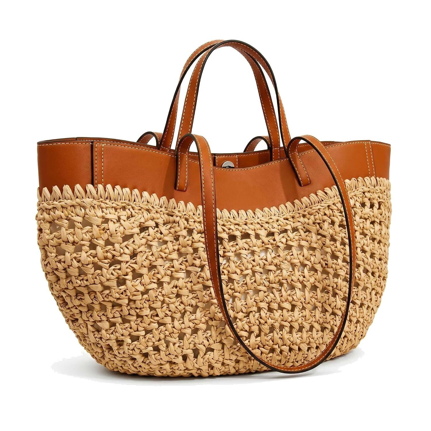 Boho Straw Tote Bag For Women Summer Beach Purse Brown
